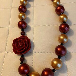 Garnet/Gold Bubble necklace with flower